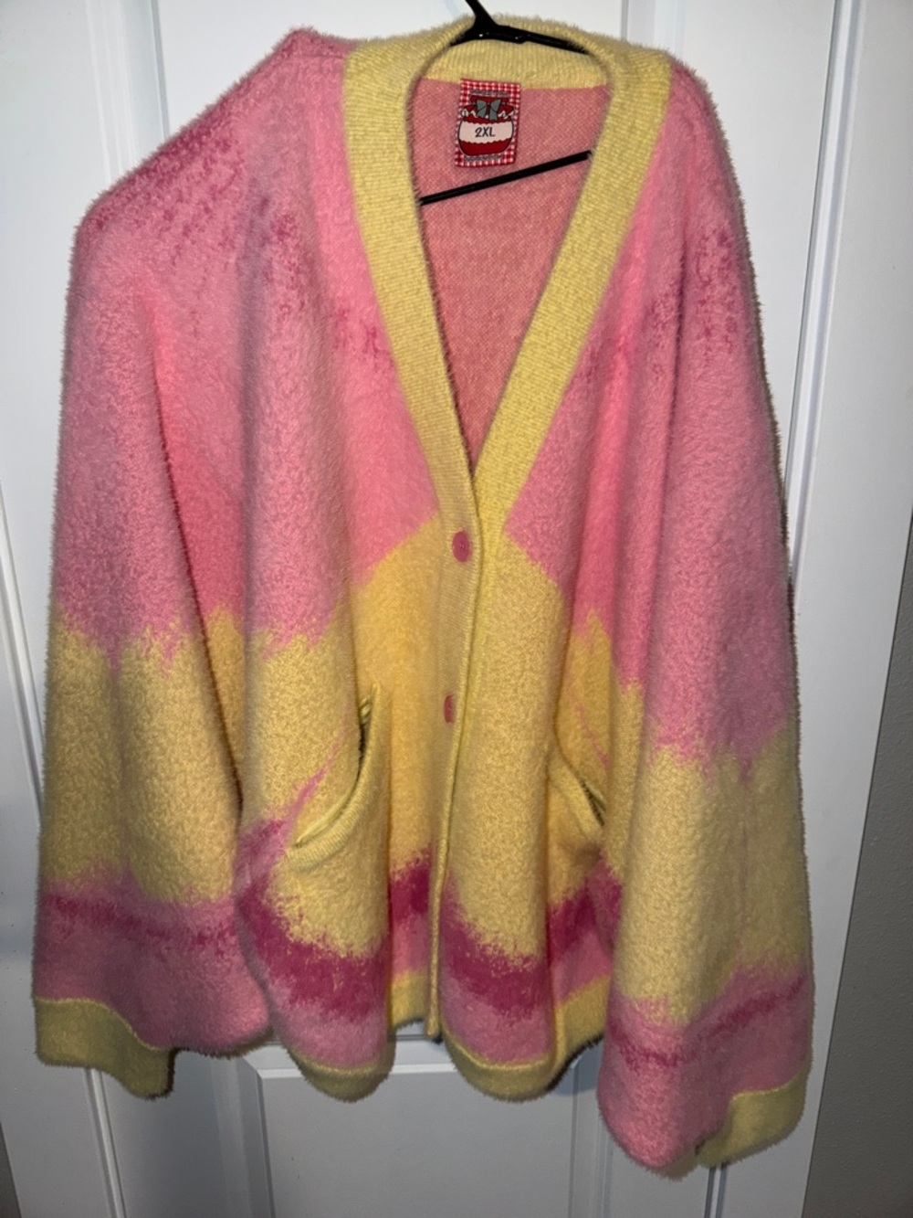 Rare Wochipan Pastel Pink & Yellow Button Front Cardigan Sweater